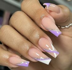 Cute Nail Ideas Purple, Light Purple Nails With Design, Nail Academy, Spring Acrylic Nails, Nail Art Gel