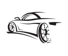 a black and white drawing of a racing car