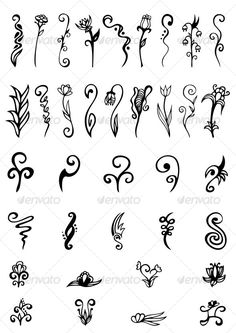 an image of various flowers and swirls in black and white - decorative objects characters