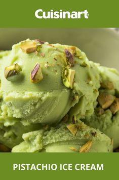 pistachio ice cream with pistachio seeds on top