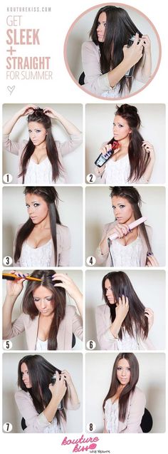 Hair Straightening Tutorials - Sleek + Straight for Summer -Looking For The Best Hair Straightening Tutorials And The Best Straightening Tips On The Web? Whether You Are Looking To Use A Flat Iron, Or Trying To Straighten Your Hair Without Heat, Where There’s A Will, There’s A Way, And There Are Products To Help Your Curls. These Step By Step Hair Straightening Hacks And Tips Will Make It So You Can DIY Your Hair With Some Simple Techniques, A Brush, And Your Creativity. We Cover Natural And Che Fizzy Hair, Bouncy Waves, Bushy Hair, Hair Styles For Short Hair, Best Hair Straightener, Sleek Hair, Cool Short Hairstyles, Shoulder Hair