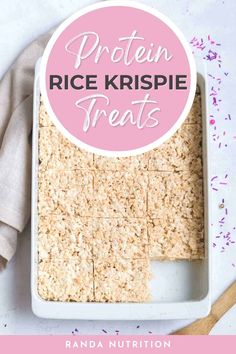 rice krispie treats in a white tray with pink and white sprinkles