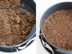 two pictures showing the same amount of food in a pan