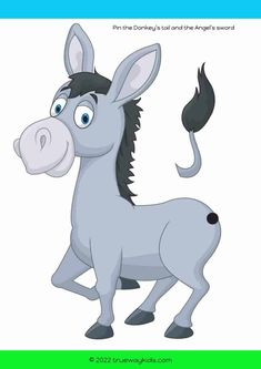 a cartoon donkey with black hair and blue eyes