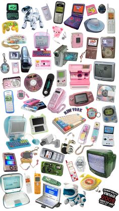 many different types of electronic gadgets are arranged in the shape of a collage