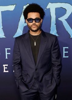 a man in a suit and sunglasses standing on a red carpet