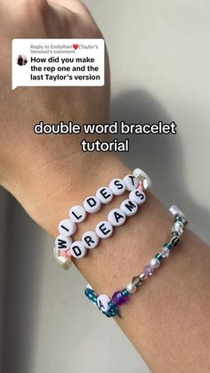 a person wearing a bracelet with words written on it and the caption'how did you make the word braclet? '