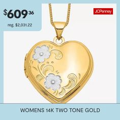 Features: Quick ShipJewelry Closure: Spring Ring ClaspLink Construction: SolidShape: HeartMetal Color: Two ToneChain Length: 18 InchChain Width: .5 MillimetersPendant Length: 26mmPendant Width: 22mmChain Construction: BoxCare: Wipe CleanMetal: 14k Two Tone GoldNecklace Type: Locket NecklacesCountry of Origin: Imported Valentine's Day Fine Jewelry Locket, Stamped 14k Gold Necklace For Valentine's Day, Stamped 14k Necklace For Valentine's Day, Valentine's Day 14k Gold Stamped Necklace, Stamped 14k Heart Cut Jewelry For Mother's Day, Gold Heart Necklace Stamped 14k, 14k Stamped Double Heart Jewelry For Valentine's Day, Fine Jewelry For Valentine's Day With Hallmark, Heart Cut Wedding Jewelry With Hallmark