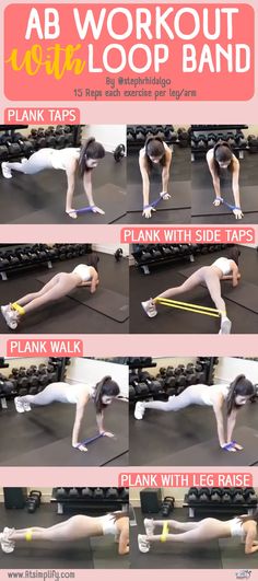 a woman doing planks with the words ab workout loop band