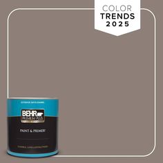 the behr paint and primer color is shown in shades of brown, gray, and