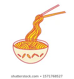 a drawing of noodles in a bowl with chopsticks