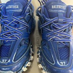 Blue And White Balenciagia Sneaker Size 37 Has Box Laced And Bag Balenciaga Shoes, Blue Sneakers, Womens Shoes Sneakers, Balenciaga, Royal Blue, Blue White, Shoes Sneakers, Size 7, Blue And White