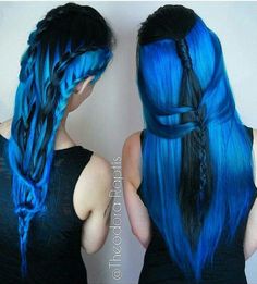 Royal blue dyed hair color Blue Dyed Hair, Hidden Hair Color, Blue Hair Color, Ombre Blond, Braided Styles, Beautiful Hair Color, Top Hairstyles