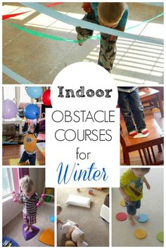 an indoor obstacle course for winter is great for toddlers to learn how to play