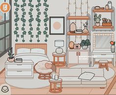 a room with plants and furniture in it