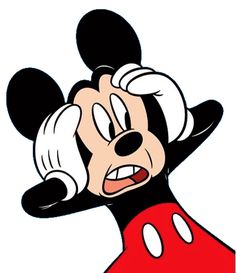 a cartoon mickey mouse with his head tilted back and eyes wide open, making a goofy face