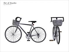 an image of a bicycle with baskets on the front and back wheels in different positions