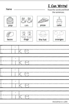 i can write worksheet with pictures and words for kids to practice their handwriting