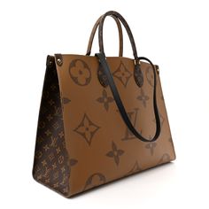 This is an authentic LOUIS VUITTON Reverse Monogram Giant Onthego GM. This limited edition tote features oversized and classic sized versions of the Louis Vuitton monogram printed on coated canvas in brown and beige. The bag features rolled top handles and long shoulder straps that can be tucked away inside the bag, accented with polished gold-toned hardware. The top is open to a spacious red fabric interior with zipper and patch pockets. Lv Purses And Handbags, Lv Purse, Brown And Beige, Monogram Prints, Red Fabric, Authentic Louis Vuitton, Patch Pocket, Purses And Handbags, Louis Vuitton Monogram