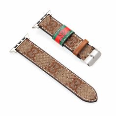 Gucci Branding Detail on Luxury Apple Watch Band Luxury Brown Apple Watch Band, Luxury Designer Brown Watch Bands, Luxury Brown Elegant Watch Bands, Gucci Branding, Gucci Apple Watch Band, Luxurious Aesthetic, Apple Watch Sizes, Iconic Design, Chic Fashion