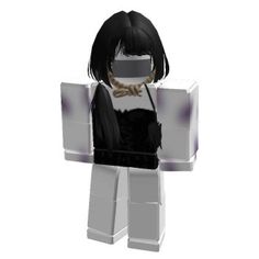 a lego character with a blindfolded face and black hair, standing in front of a white background