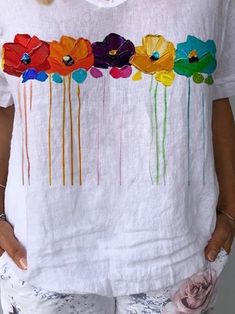 Hand Painted Tops, White Top Women, Kurti Embroidery Design, Floral Tattoo Design, Floral Print Tunic, Tattoo Design Book, Printed Tunic Tops, Floral Print Shirt, Print Tunic