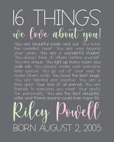 an image of a poster with the words 16 things we love about you