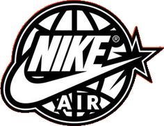 the nike air logo is shown in black and white, with an orange star on it