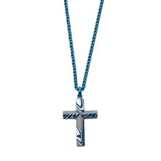 "Showcase the strength of your faith with this two tone stainless steel Damascus cross pendant necklace. Showcase the strength of your faith with this two tone stainless steel Damascus cross pendant necklace. Pendant size: 44.95 mm x 31.76 mm Chain length: 24 in. Chain type: wheat Clasp: lobster claw Metal: stainless steel Plating: blue ion-plated Finish: polished Packaging: boxed Please note, due to the high value of this item, a signature may be required upon delivery. Size: 24"". Gender: male Necklace Size, Cross Jewelry, Cross Pendant Necklace, Damascus, Chain Lengths, Cross Pendant, Lobster Claw, Chain Length, Wheat