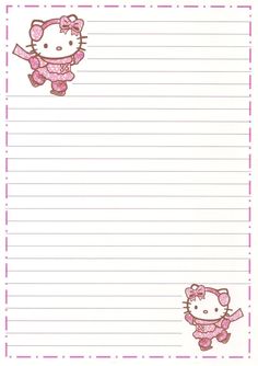 a hello kitty lined paper with pink writing on it