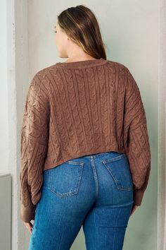 Elevate your plus size style with our Plus Don't Sell Yourself Short Cropped Sweater! Made with cozy 100% Acrylic, this cable knit bubble long-sleeve top is the perfect addition to your wardrobe. Stay warm and stylish in this brown cropped sweater and never sell yourself short again. Plus Size Western, Sweaters Plus Size, Clothes Plus Size, Plus Size Style, Plus Size Boutique, Plus Size Clothes, Plus Size Cardigans, Wedge Heel Sandals, Plus Size Sweaters