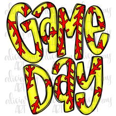 the word game day in red and yellow letters