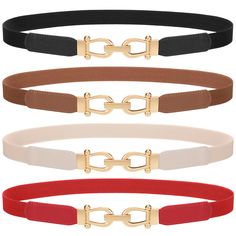 PRICES MAY VARY. [4 Colors Stretch Belts]-You'll receive 4 different colored belts that are super cute and fit perfectly. Enough to go well with most outfits you need. You can wear it on a dress, loose-fitting shirt, jumpsuit, pants, sweater, coat or cardigan. [Size Information]-These stretchy belts have good elasticity and comfort, and are suitable for most women or girls. There are 4 sizes for you to choose from: size S(for 23"-27" waist), Size M(for 28"-32" waist), size L(for 33"-39" waist), Gold Cardigan Outfit, Belts For Dresses, Shirt Jumpsuit, Gold Cardigan, Jumpsuit Pants, Nice Belts, Waist Belts, Belt Fashion, Branded Belts