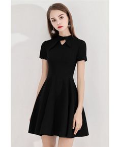 Shop Simple Little Black Short Party Dress With Bow Neckline online. All instock with free shipping. Pro since 2009. Sleeve Homecoming Dress, Black Party Dresses Short, Simple Party Dress, Satin Short Sleeve, Short Party Dress, Satin Short, Short Homecoming Dress, Party Dress Short, Homecoming Dresses Short