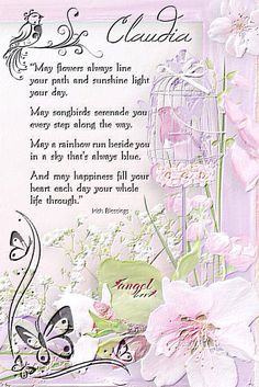 a greeting card with flowers and a birdcage