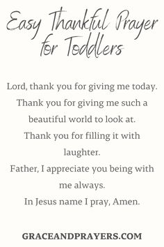 a thank card with the words, easy thanksgiving prayer for toddlers and an image of a