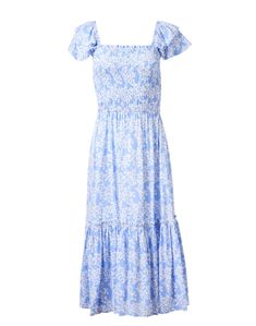 matilda-blue-floral-dress_product.jpeg Skirt And Top Dress, Printed Jersey Dress, Floral Cotton Dress, Blue Floral Dress, Printed Cotton Dress, Floral Blue Dress, Periwinkle Blue, The Square, Flutter Sleeves