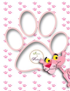 a pink dog paw with an animal's face and paws on it, in front of a white background