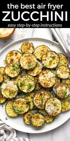 the best air fryer zucchini recipe on a plate with parmesan cheese