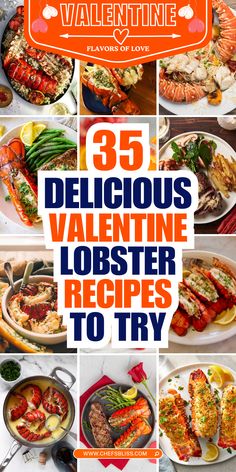 valentine's day dinner menu with lobsters, lobster and crab dishes on it