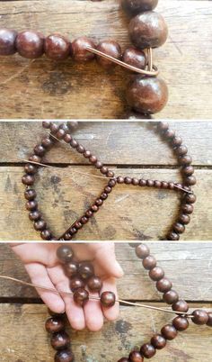 some beads are being made to look like the shape of a heart on a string