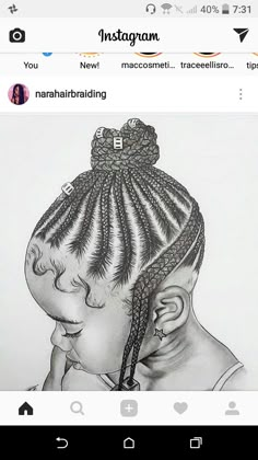 Beautiful artwork and hairstyle Kid Braids, Hairstyle Drawing, Teenage Hairstyles