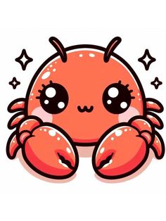 an orange crab with big eyes and stars around it's legs, sitting on the ground