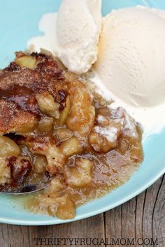 a close up of a plate of food with ice cream