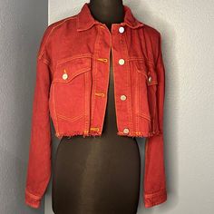 Bdg Red Cropped Jacket Size M Never Worn Red Winter Denim Jacket, Casual Red Long Sleeve Denim Jacket, Casual Red Outerwear, Fitted Red Denim Jacket With Long Sleeves, Red Cotton Long Sleeve Outerwear, Red Cropped Long Sleeve Casual Jacket, Red Casual Cropped Jacket With Long Sleeves, Red Long Sleeve Cropped Casual Jacket, Red Long Sleeve Cropped Jacket Casual