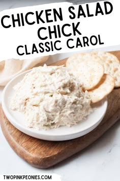 text that says Chicken Salad Chick Classic Carol below is a plate with chicken salad on it Classic Carol Chicken Salad Chick Recipe, Chicken Salad Chick Classic Carol Recipe, Classic Carol Chicken Salad, Copycat Chicken Salad Chick, Copycat Chicken Salad, Recipe For Chicken Salad, Panera Copycat Recipes, Chicken Mayonnaise