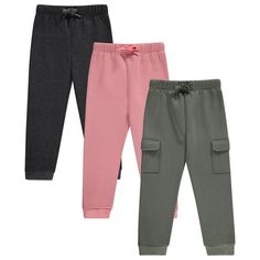 These girls' CVC fleece joggers, in a convenient 3 pack, offer comfort and style. Made from soft, high-quality CVC fleece, they are perfect for everyday wear at home, school, or during outdoor activities. Designed for a comfortable and flexible fit, they cater to growing kids. The elastic waistband ensures a secure fit, while ribbed cuffs keep the pants in place during active play. Available in assorted colors, these joggers are versatile and easy to match with any top. They are machine washable Girl Sweatpants, Active Play, Girls Fleece, Home School, Kids Outfits Girls, Fleece Joggers, These Girls, Outdoor Activities, Activities For Kids