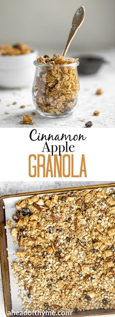 an image of granola in a glass bowl with spoons on the top and bottom