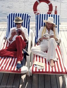 Red white and blue  fashion summer couples boat stripes 4th of july Pamela Hanson, Cruise Fashion, Happy Fourth Of July, Sailor Fashion, Nautical Fashion, Reading Books, Red White Blue, Fourth Of July