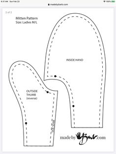 the mitten pattern is shown with instructions to make it easier for someone to sew